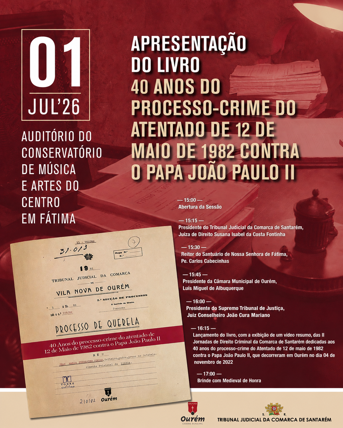 "40 anos do processo-crime do atentado de 12 de maio de 1982 contra o Papa João Paulo II"